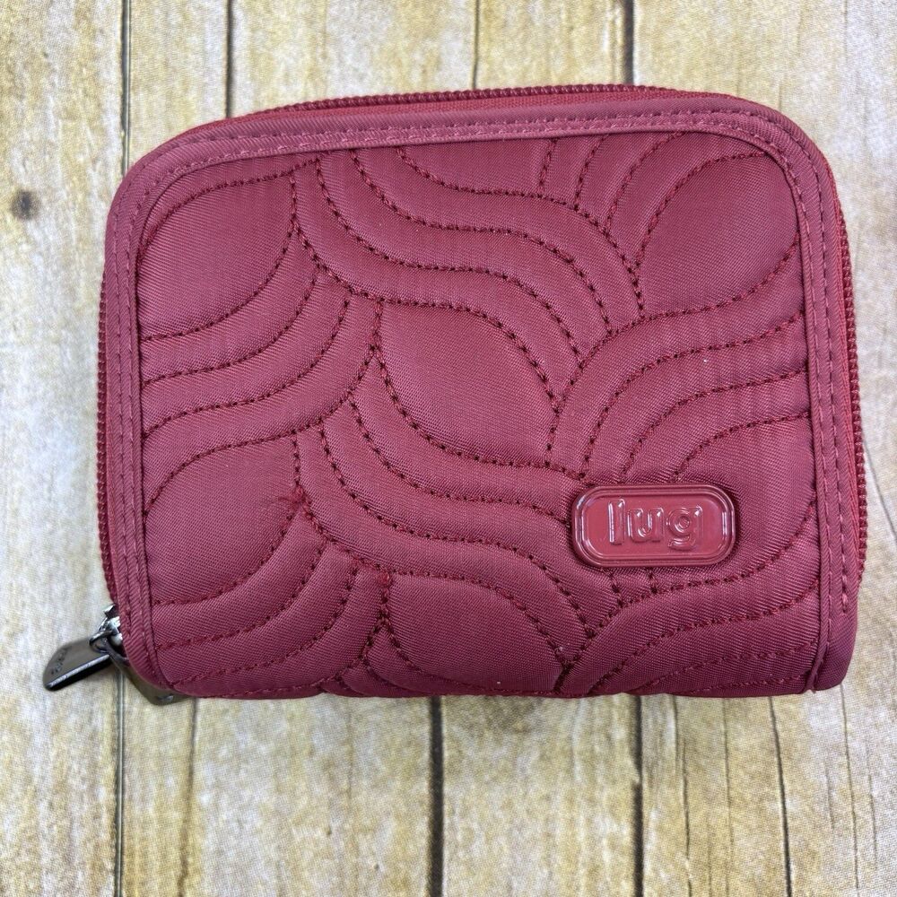 Lug Splits RFID Wallet Rosewood Red Zip Accordion Card Holder Organizer Quilted